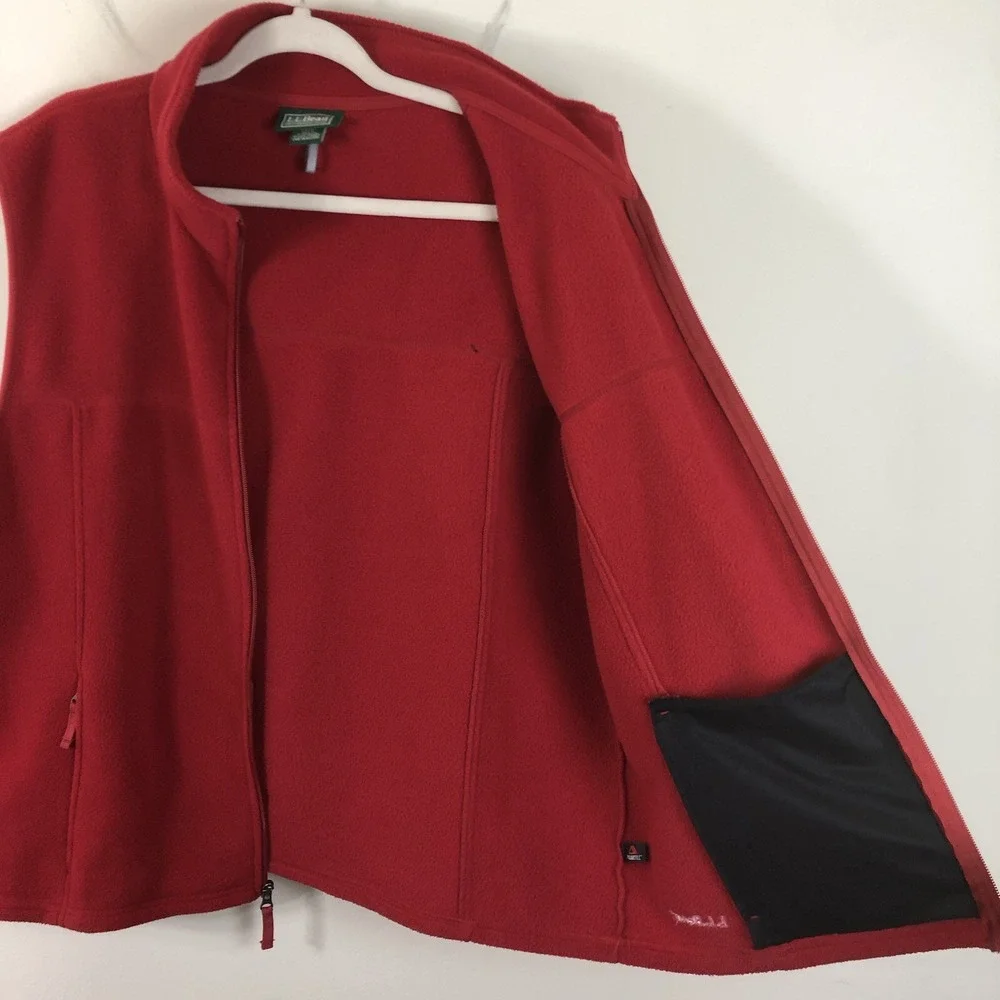 L.L. Bean Polartec Full Zip Fleece Vest Mens Sz L Red Pockets Comfortable